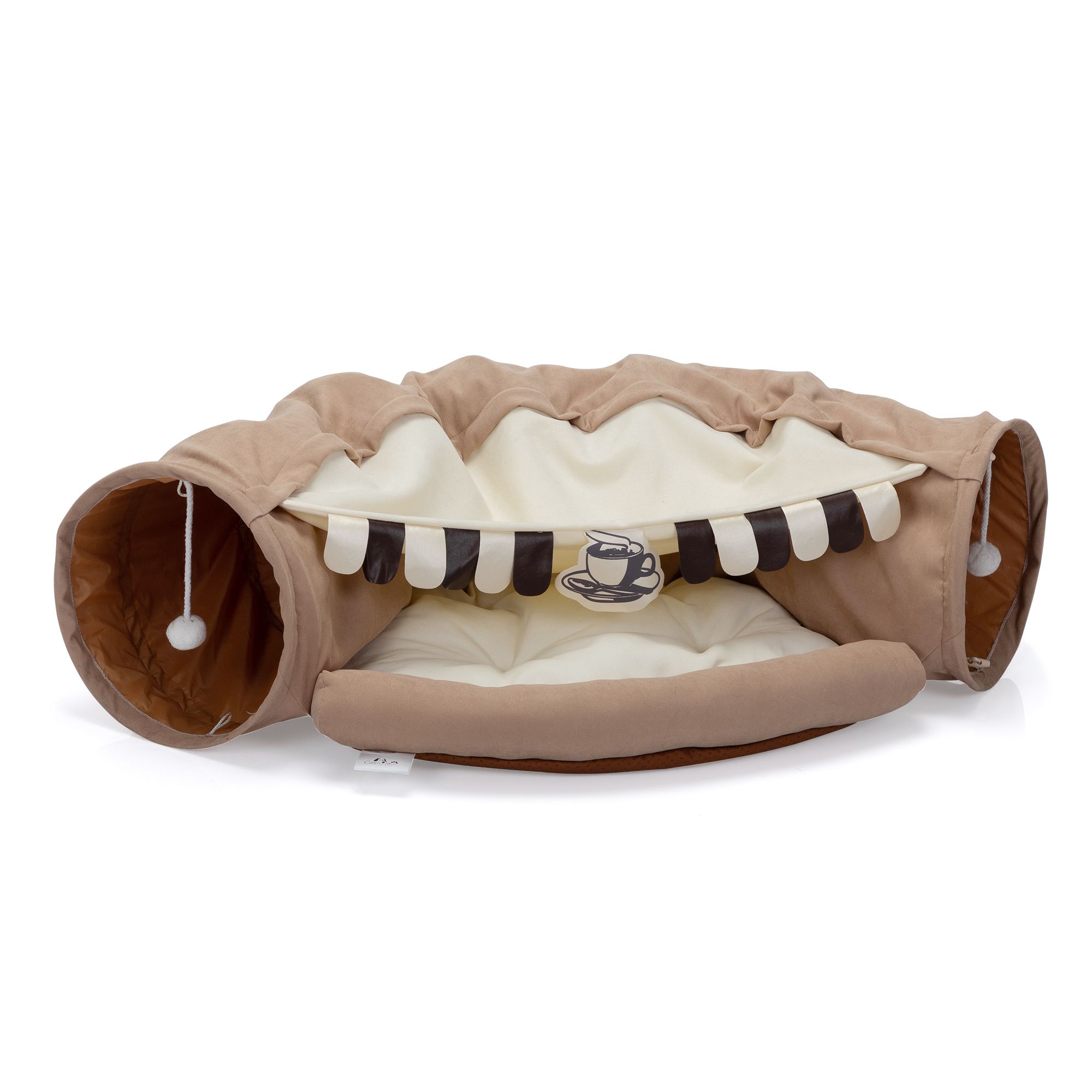 d0102h2qcbw Collapsible Cat Tunnel Bed;  Hide Tunnel for Indoor Cats with Hanging Toys and Cushion Mat;  XH - Image 6