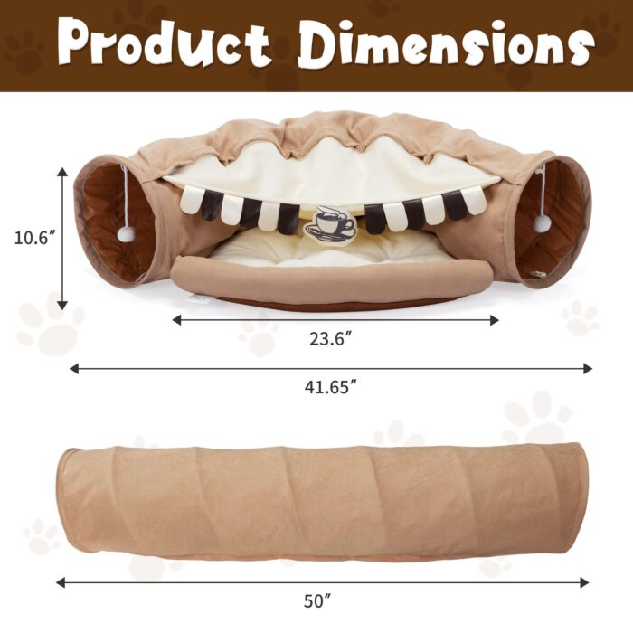 Collapsible Cat Tunnel Bed;  Hide Tunnel for Indoor Cats with Hanging Toys and Cushion Mat;  XH - Image 7