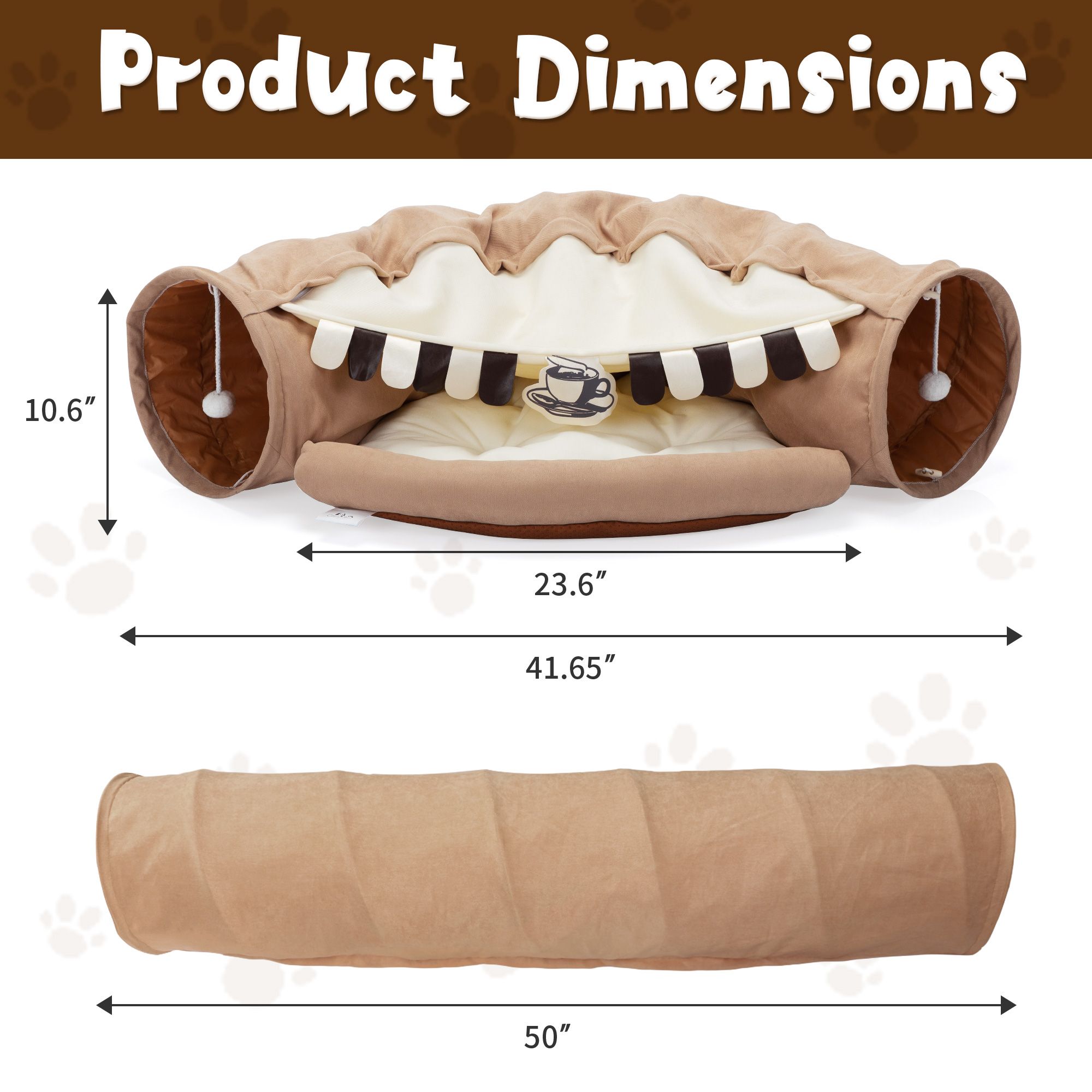 d0102h2qcbw Collapsible Cat Tunnel Bed;  Hide Tunnel for Indoor Cats with Hanging Toys and Cushion Mat;  XH - Image 7