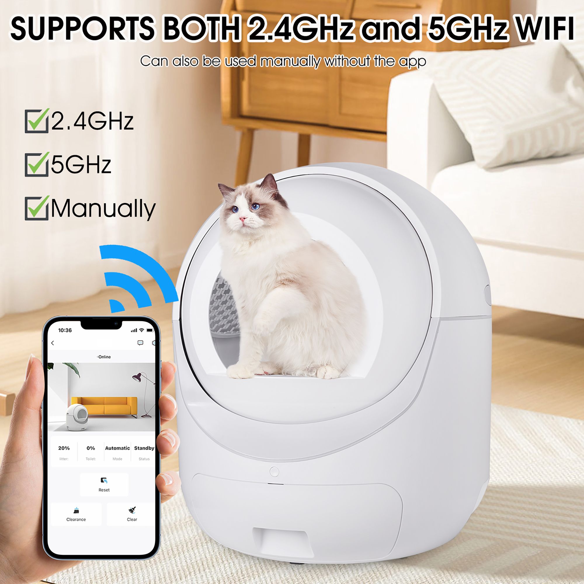 d0102h5uewp Smart Automatic Cat Litter Box,Automatic Scooping and Odor Removal, App Control, Support 5G&2.4G WiFi for Multiple Cats, Double Odor Removal - Image 4