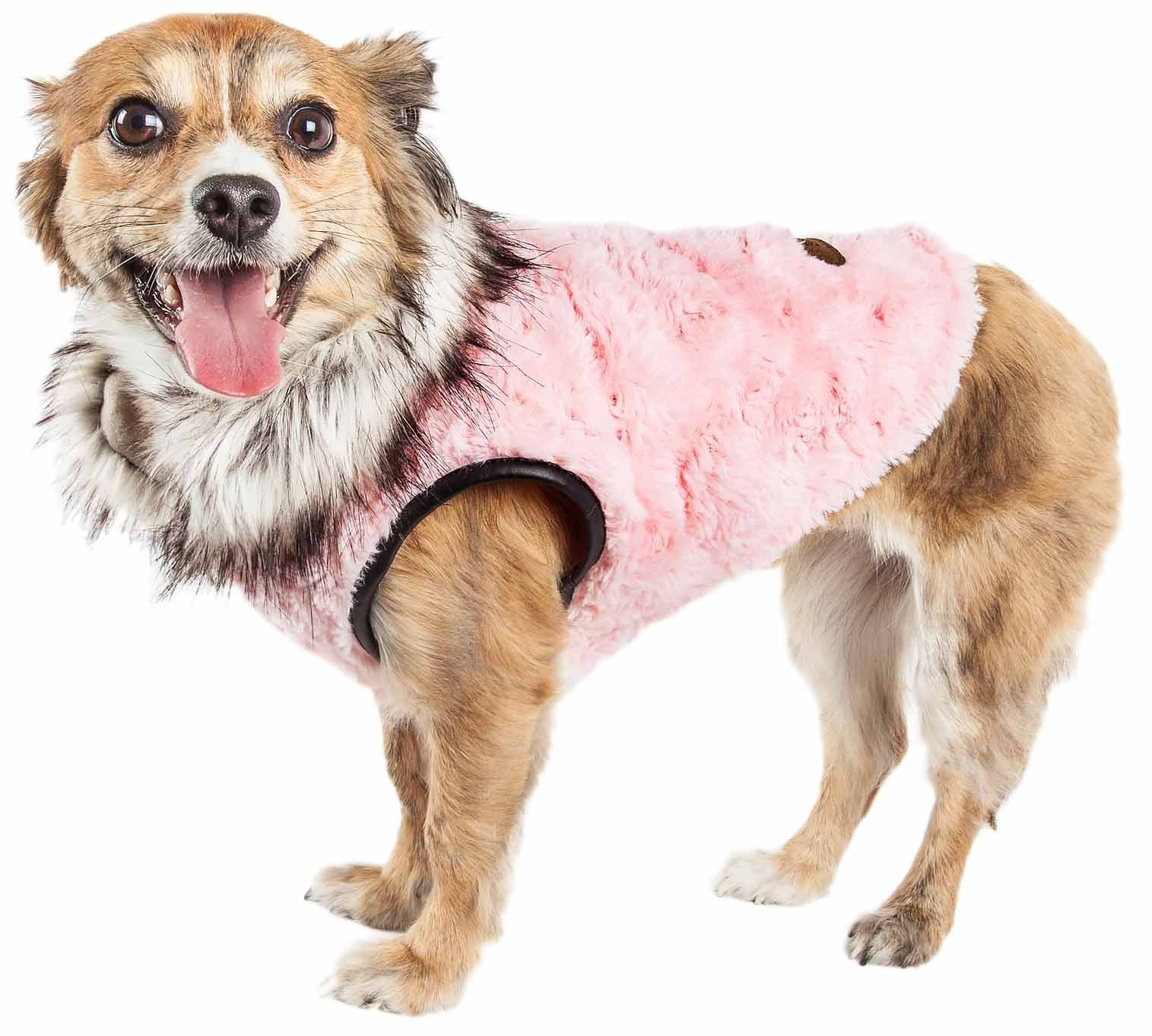 d0102h70mfu Pet Life Luxe 'Pinkachew' Charming Designer Mink Fur Dog Coat Jacket - Image 1
