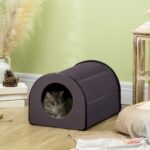 PawHut Dome Heated Cat House Portable and Waterproof Pet Shelter for Kitty in Winter, Brown - Image 7