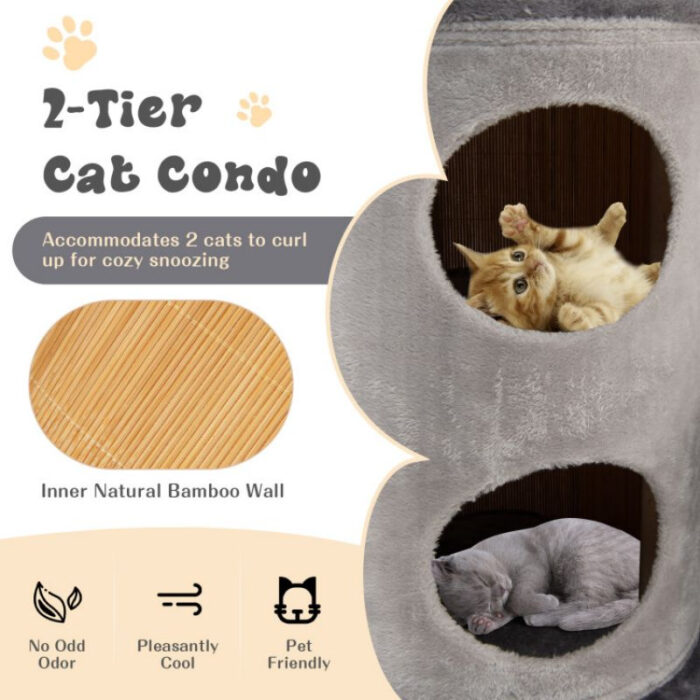40 Inch Cat Tree Tower Multi-Level Activity Tree with 2-Tier Cat-Hole Condo - Image 7
