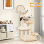 4-in-1 Large Wooden Cat Tower with Space Capsule Nest for Indoor Cats - Image 2