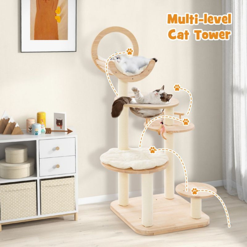 d0102hgtrsa 4-in-1 Large Wooden Cat Tower with Space Capsule Nest for Indoor Cats - Image 2