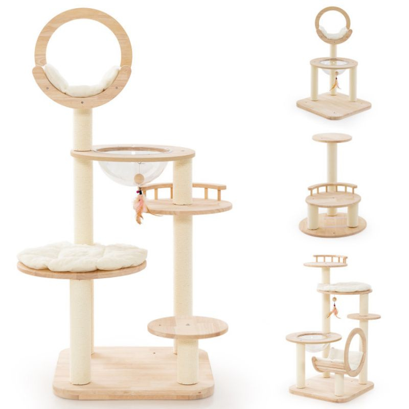 d0102hgtrsa 4-in-1 Large Wooden Cat Tower with Space Capsule Nest for Indoor Cats - Image 3