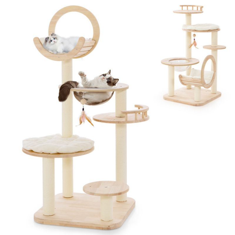 d0102hgtrsa 4-in-1 Large Wooden Cat Tower with Space Capsule Nest for Indoor Cats - Image 4