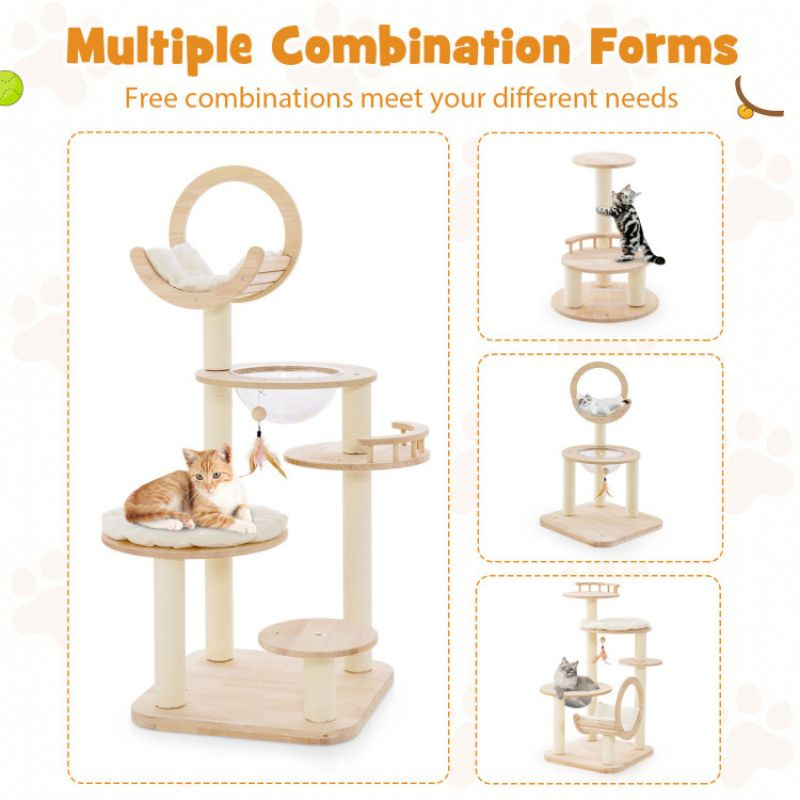 d0102hgtrsa 4-in-1 Large Wooden Cat Tower with Space Capsule Nest for Indoor Cats - Image 5