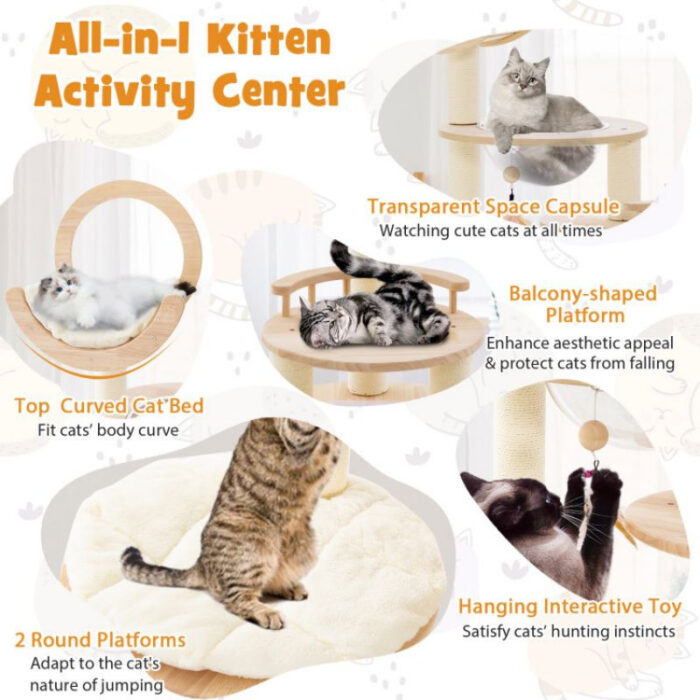 4-in-1 Large Wooden Cat Tower with Space Capsule Nest for Indoor Cats - Image 7