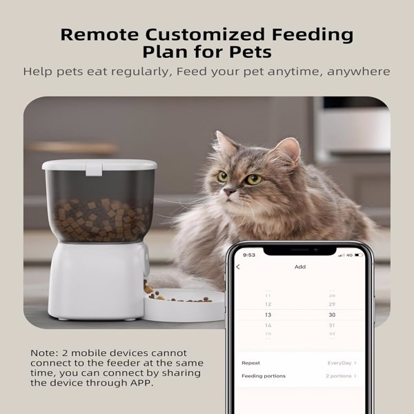 d0102hlhiev Smart Automatic Cat Feeder - WiFi Cat Food Dispenser with APP Control Up to 15 Portions((8g/Portion) 10 Meals Per Day, Dual Power Supply Pet Feeders for Cats/Dogs (4L/16.9 Cups)(banned by Amazon) - Image 3