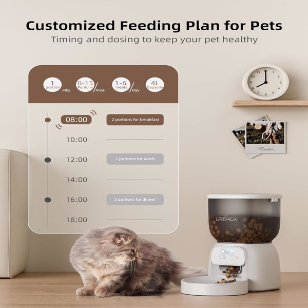 d0102hlhiru Automatic Cat Feeder, 4L Detachable Cat Food Dispenser for Dry Food Up to 15 Portions(8g/Portion) 6 Meals Per Day, Dual Power Supply Timed Cat Feeders(banned by Amazon) - Image 2