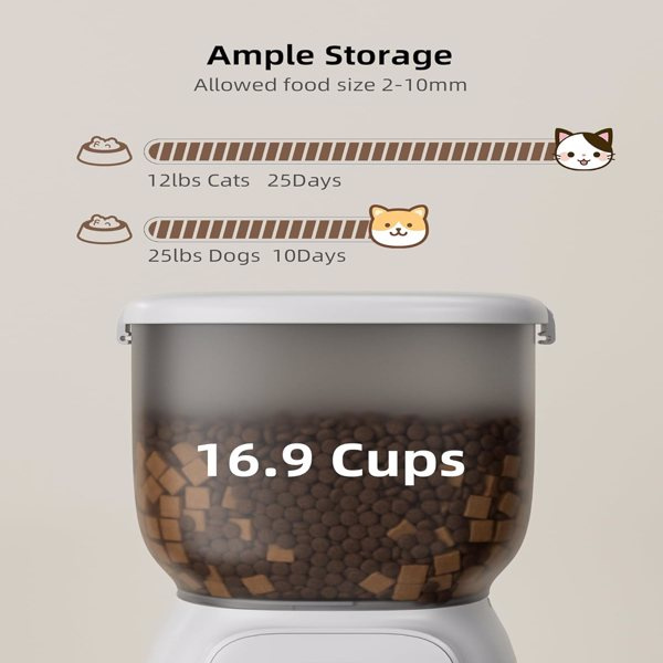 d0102hlhiru Automatic Cat Feeder, 4L Detachable Cat Food Dispenser for Dry Food Up to 15 Portions(8g/Portion) 6 Meals Per Day, Dual Power Supply Timed Cat Feeders(banned by Amazon) - Image 5