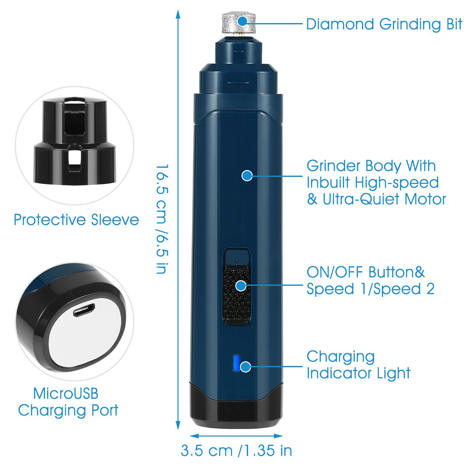 d0102hp38tv Dog Nail Grinder 2 Speeds Quiet USB Rechargeable Pet Nail Grinder Professional Pet Nail Trimmer Cordless Paws Grooming - Image 7