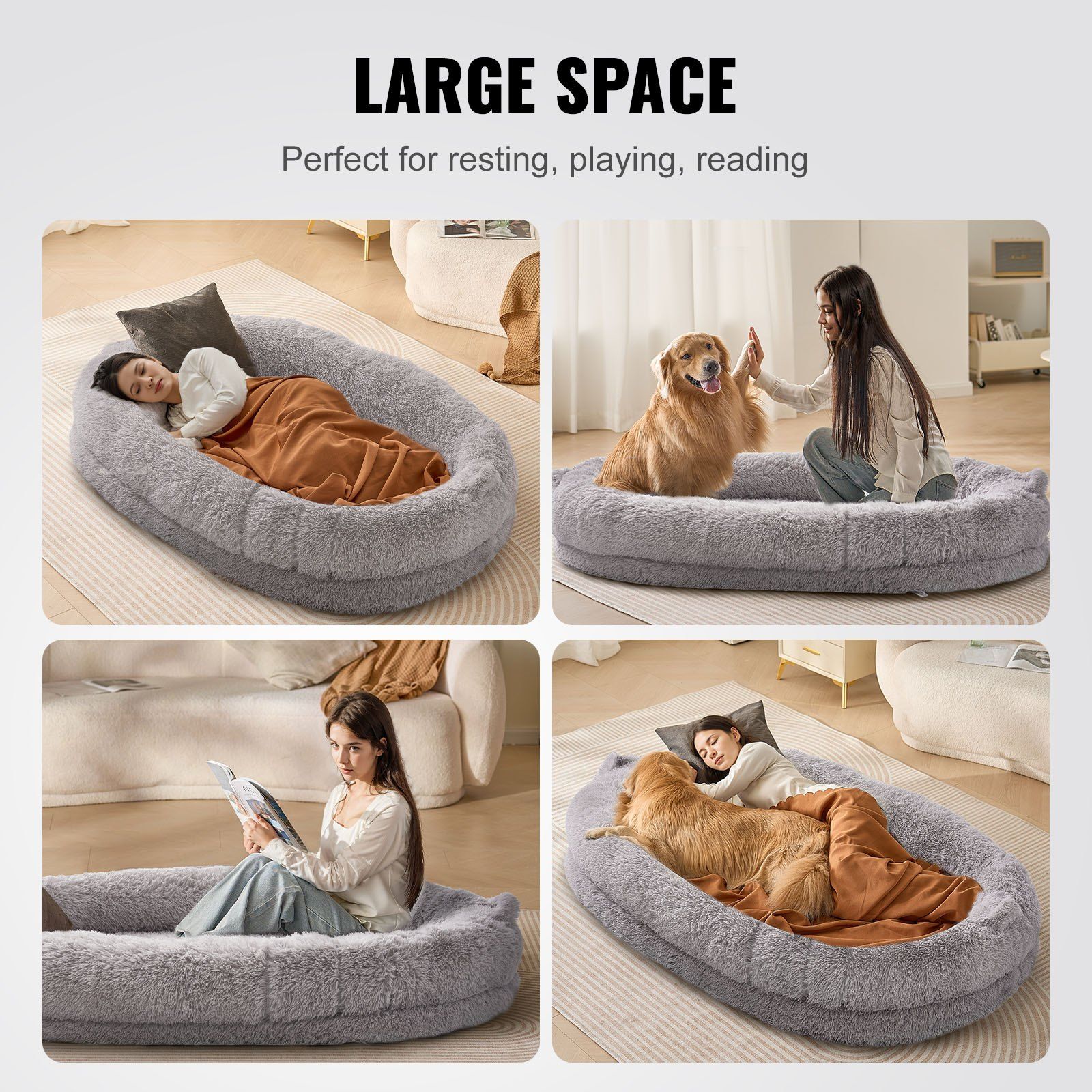 d0102hq4e9w VEVOR Human Dog Bed 72x48x10in Large Human Size Dog Bean Bed Washable PV Velvet - Image 6