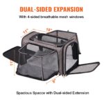 VEVOR Cat Carrier with Wheels, Airline Approved Rolling Pet Carrier with Telescopic Handle and Shoulder Strap, Dog Carrier with Wheels for Pets under 25 lbs, with 1 Folding Bowl, Grey - Image 3