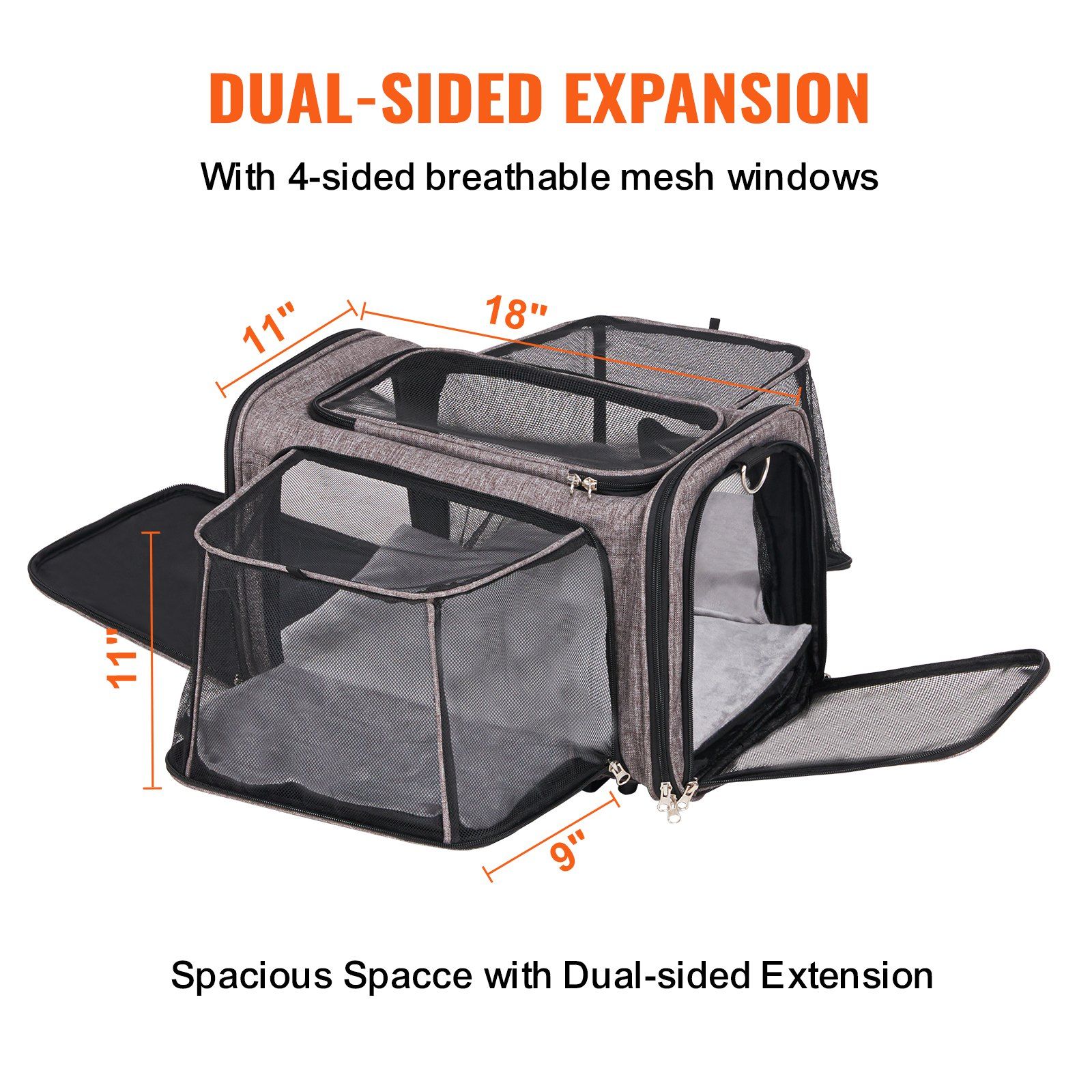 d0102hqa02g VEVOR Cat Carrier with Wheels, Airline Approved Rolling Pet Carrier with Telescopic Handle and Shoulder Strap, Dog Carrier with Wheels for Pets under 25 lbs, with 1 Folding Bowl, Grey - Image 3