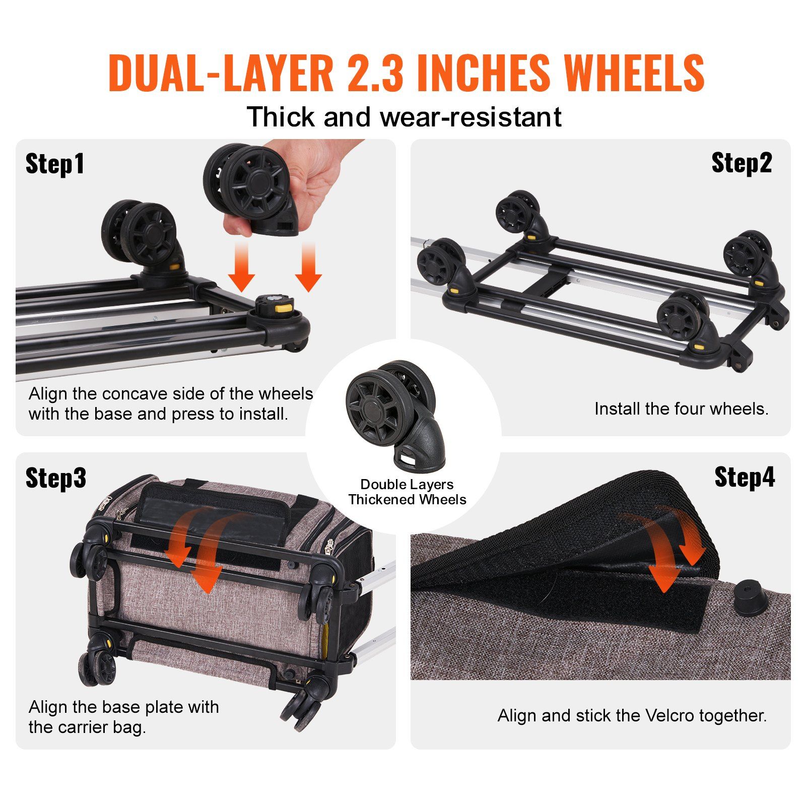 d0102hqa02g VEVOR Cat Carrier with Wheels, Airline Approved Rolling Pet Carrier with Telescopic Handle and Shoulder Strap, Dog Carrier with Wheels for Pets under 25 lbs, with 1 Folding Bowl, Grey - Image 4