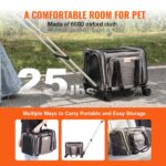 VEVOR Cat Carrier with Wheels, Airline Approved Rolling Pet Carrier with Telescopic Handle and Shoulder Strap, Dog Carrier with Wheels for Pets under 25 lbs, with 1 Folding Bowl, Grey - Image 5