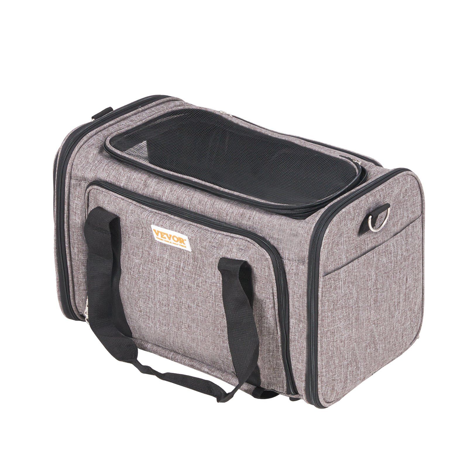 d0102hqa02g VEVOR Cat Carrier with Wheels, Airline Approved Rolling Pet Carrier with Telescopic Handle and Shoulder Strap, Dog Carrier with Wheels for Pets under 25 lbs, with 1 Folding Bowl, Grey - Image 1