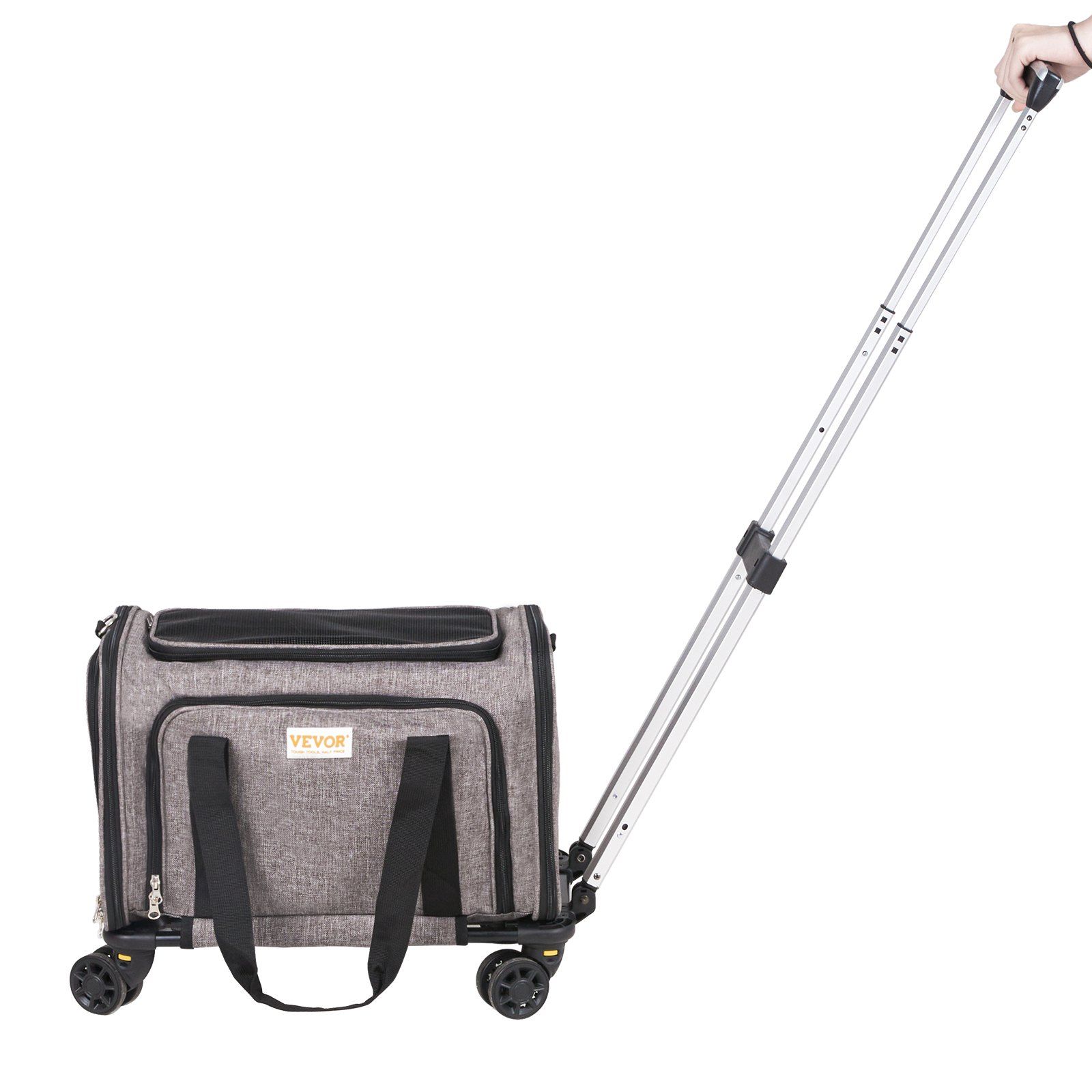 d0102hqa02g VEVOR Cat Carrier with Wheels, Airline Approved Rolling Pet Carrier with Telescopic Handle and Shoulder Strap, Dog Carrier with Wheels for Pets under 25 lbs, with 1 Folding Bowl, Grey - Image 7