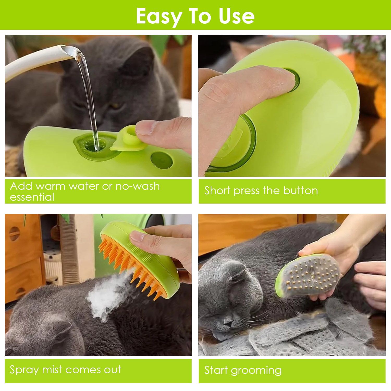 d0102hqp96a 3 In 1 Cat Grooming Steam Brush Hair Brush with Steamer Pet Massage Comb Cleaning Brush for Cats Dogs USB Rechargeable - Image 2