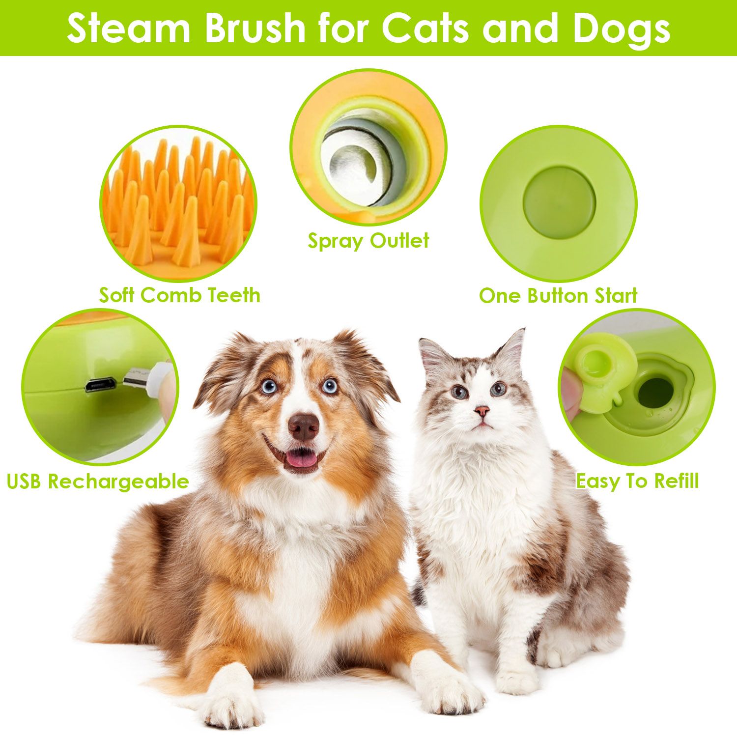 d0102hqp96a 3 In 1 Cat Grooming Steam Brush Hair Brush with Steamer Pet Massage Comb Cleaning Brush for Cats Dogs USB Rechargeable - Image 6
