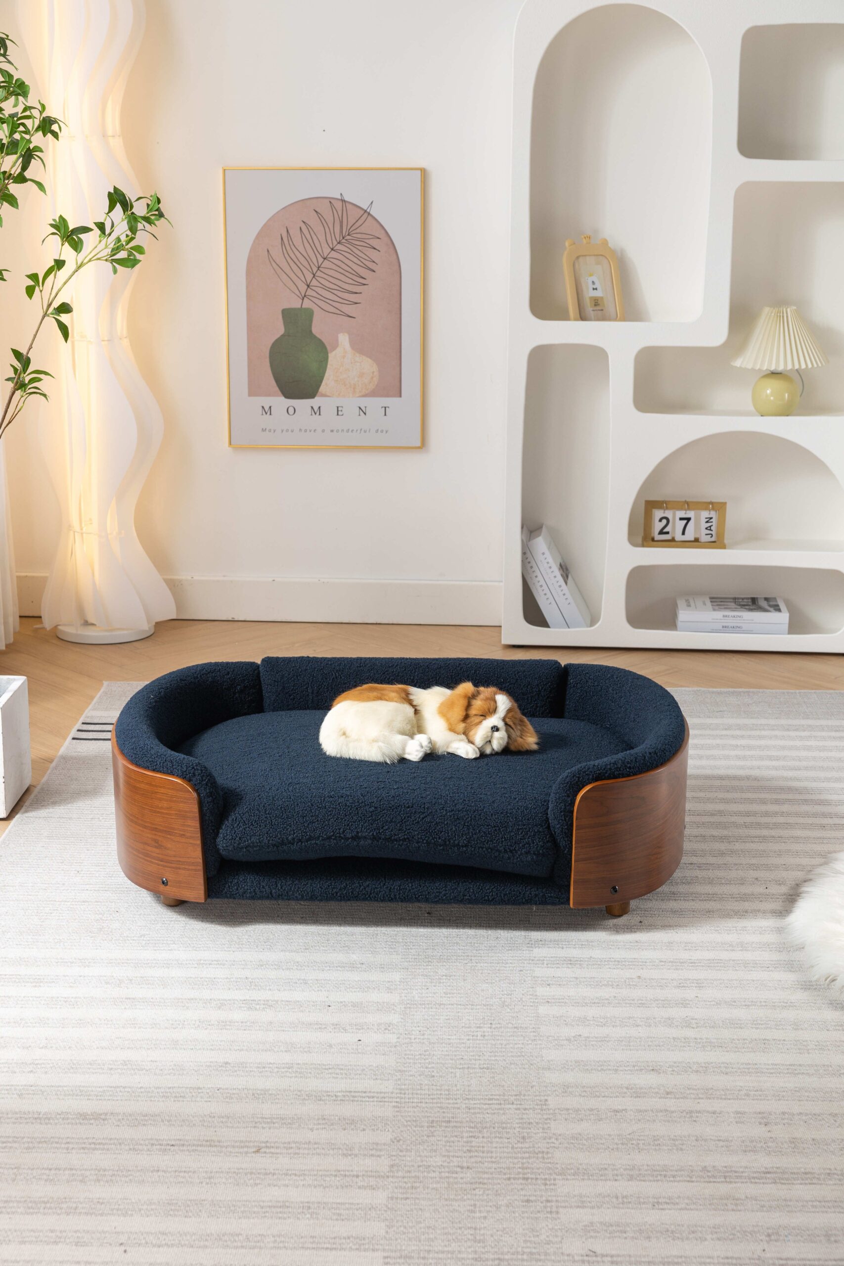 d0102hr7ldj Scandinavian style Elevated Dog Bed Pet Sofa With Solid Wood legs and Walnut Bent Wood Back, Cashmere Cushion,Large Size - Image 2