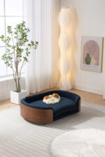 Scandinavian style Elevated Dog Bed Pet Sofa With Solid Wood legs and Walnut Bent Wood Back, Cashmere Cushion,Large Size - Image 3