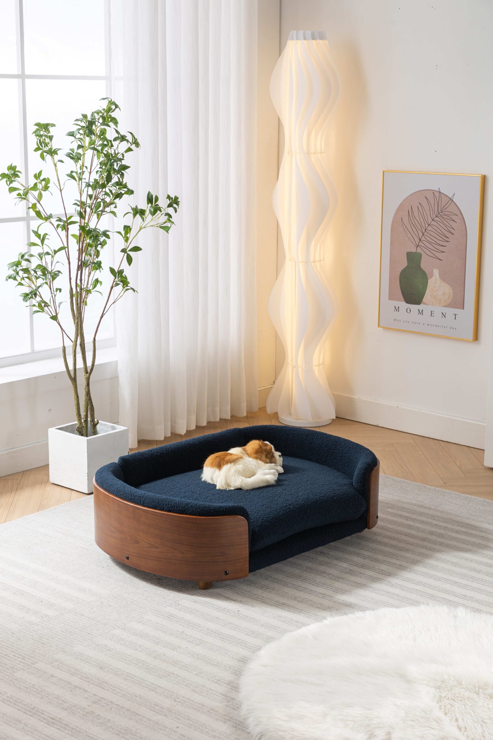 d0102hr7ldj Scandinavian style Elevated Dog Bed Pet Sofa With Solid Wood legs and Walnut Bent Wood Back, Cashmere Cushion,Large Size - Image 3