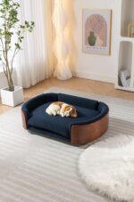Scandinavian style Elevated Dog Bed Pet Sofa With Solid Wood legs and Walnut Bent Wood Back, Cashmere Cushion,Large Size - Image 4
