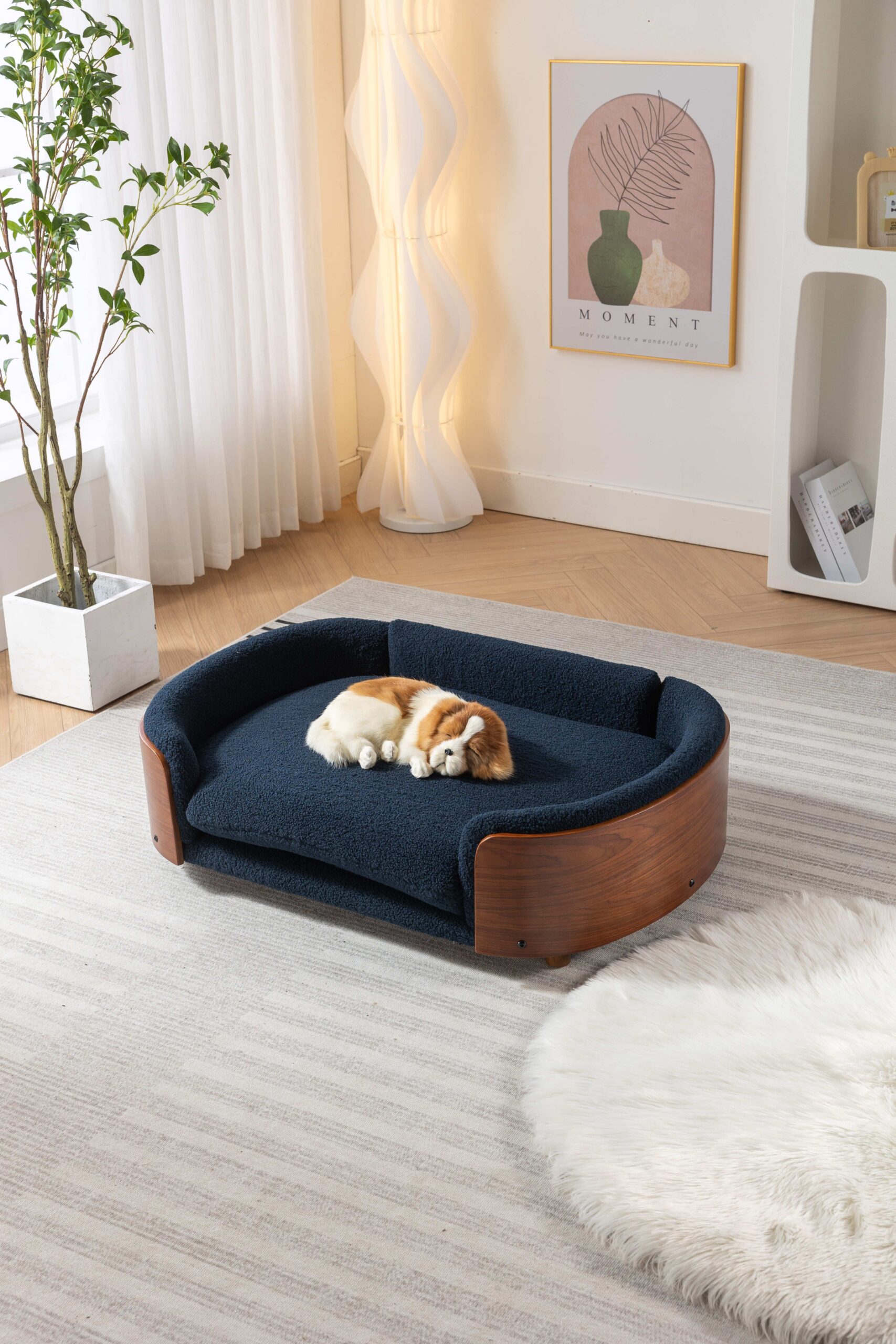 d0102hr7ldj Scandinavian style Elevated Dog Bed Pet Sofa With Solid Wood legs and Walnut Bent Wood Back, Cashmere Cushion,Large Size - Image 4
