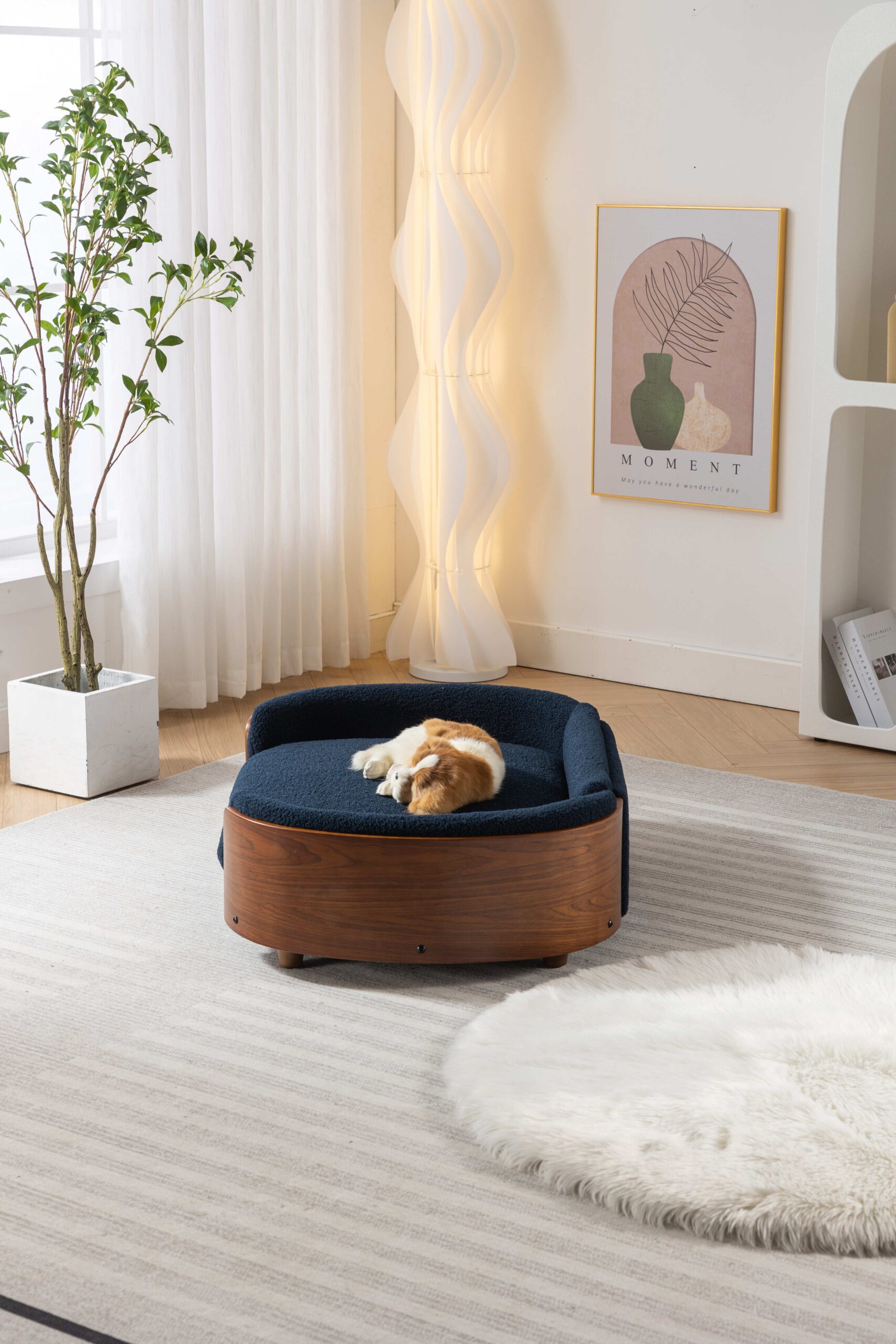 d0102hr7ldj Scandinavian style Elevated Dog Bed Pet Sofa With Solid Wood legs and Walnut Bent Wood Back, Cashmere Cushion,Large Size - Image 5