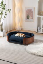 Scandinavian style Elevated Dog Bed Pet Sofa With Solid Wood legs and Walnut Bent Wood Back, Cashmere Cushion,Large Size - Image 6