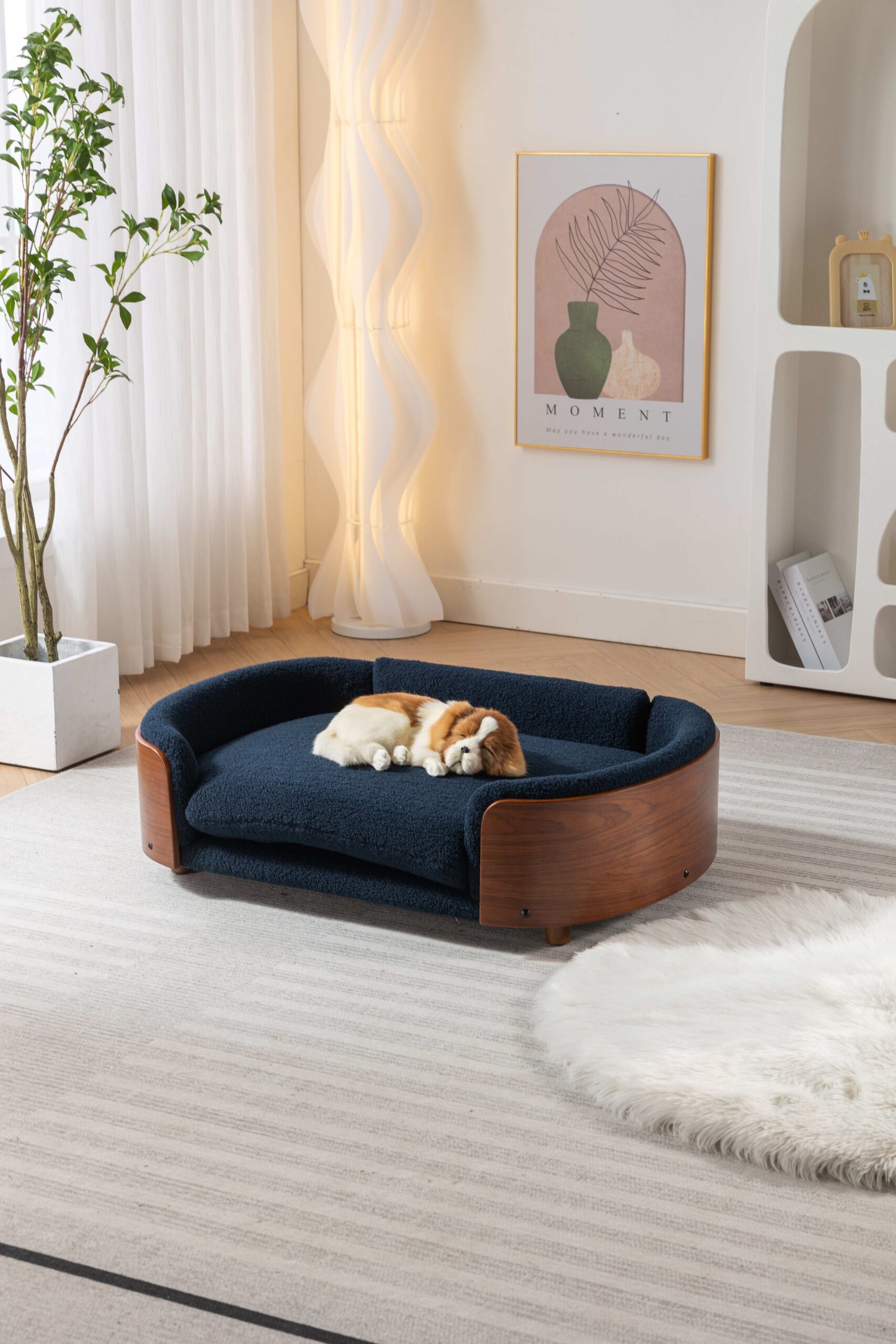 d0102hr7ldj Scandinavian style Elevated Dog Bed Pet Sofa With Solid Wood legs and Walnut Bent Wood Back, Cashmere Cushion,Large Size - Image 6