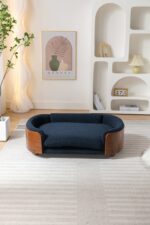 Scandinavian style Elevated Dog Bed Pet Sofa With Solid Wood legs and Walnut Bent Wood Back, Cashmere Cushion,Large Size - Image 7