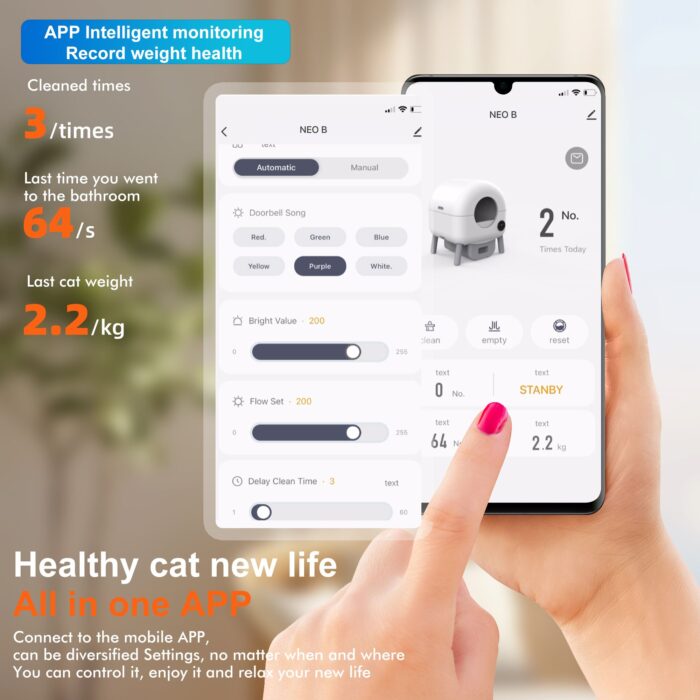 Automatic Smart Cat Litter Box, Large Capacity Self-Cleaning Litter Box with Infrared/Gravity/Ambient Light Function(Model B) - Image 7