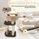 41 Inch Rattan Cat Tree with Napping Perch - Image 7