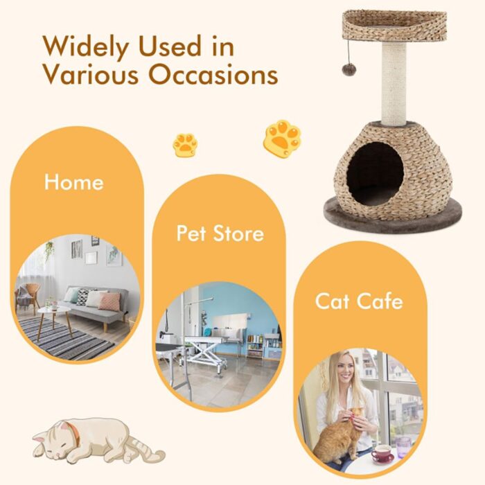 28 Inches Hand-Made Cat Tree Tower with Jump Platform - Image 7