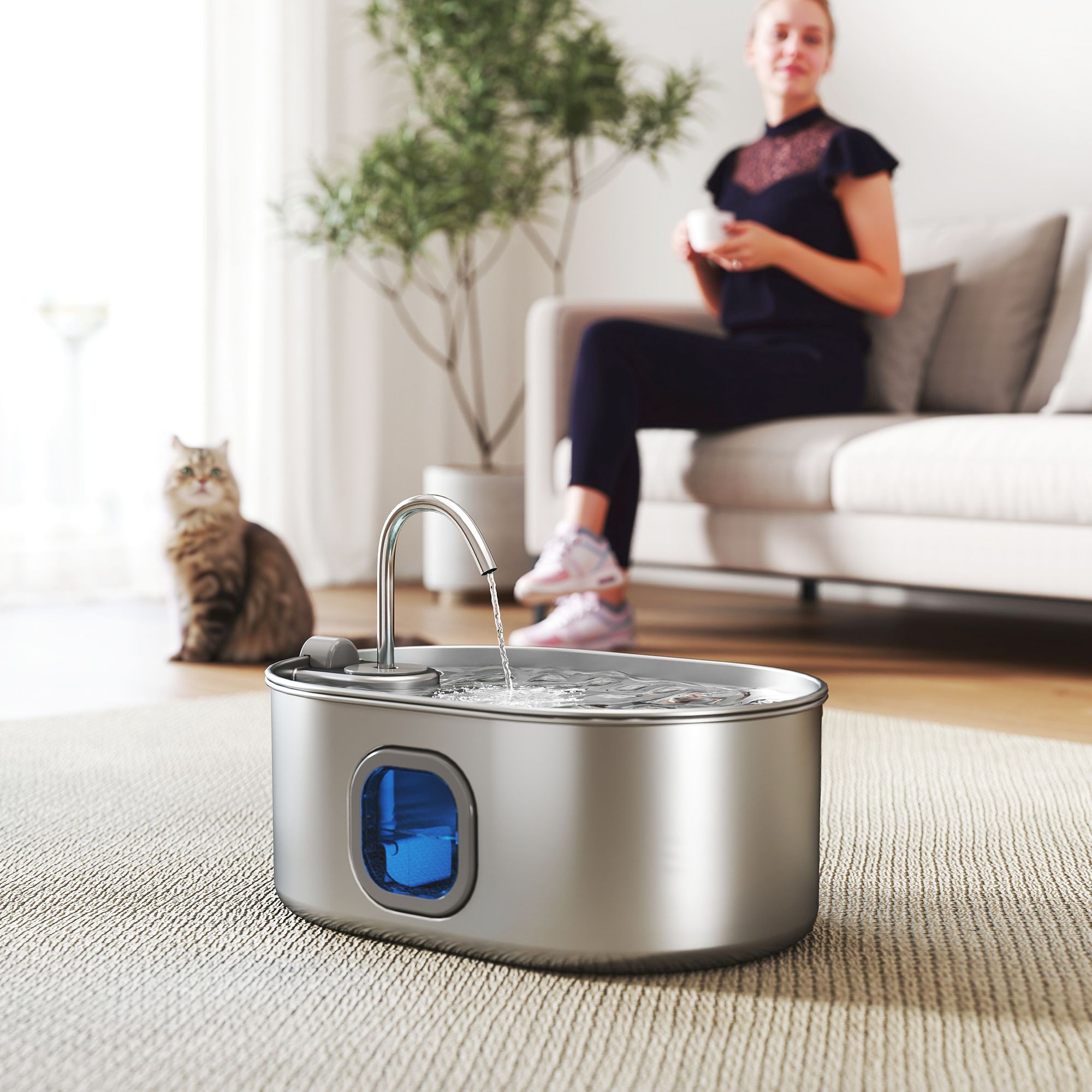 d0102x3jg0y PawHut 246 oz./7L Stainless Steel Cat Water Fountain with Filters, Ultra-Quiet Pump, for Cats, Dogs & Multi-Pet Homes - Image 2
