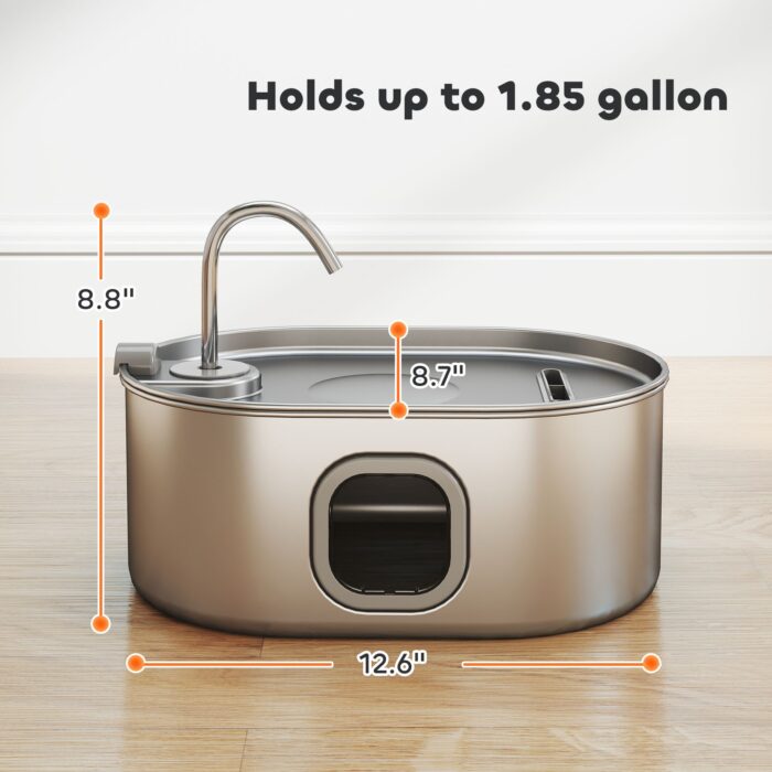 PawHut 246 oz./7L Stainless Steel Cat Water Fountain with Filters, Ultra-Quiet Pump, for Cats, Dogs & Multi-Pet Homes - Image 3