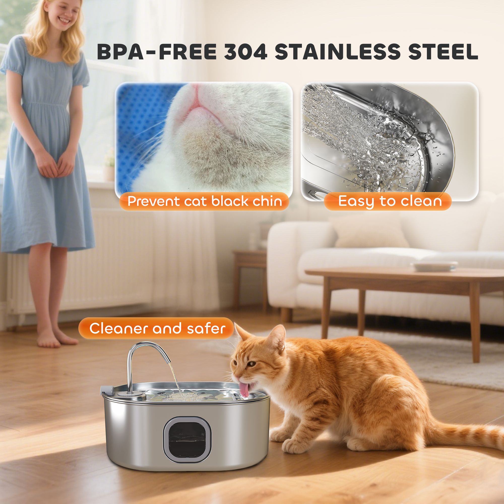 d0102x3jg0y PawHut 246 oz./7L Stainless Steel Cat Water Fountain with Filters, Ultra-Quiet Pump, for Cats, Dogs & Multi-Pet Homes - Image 4