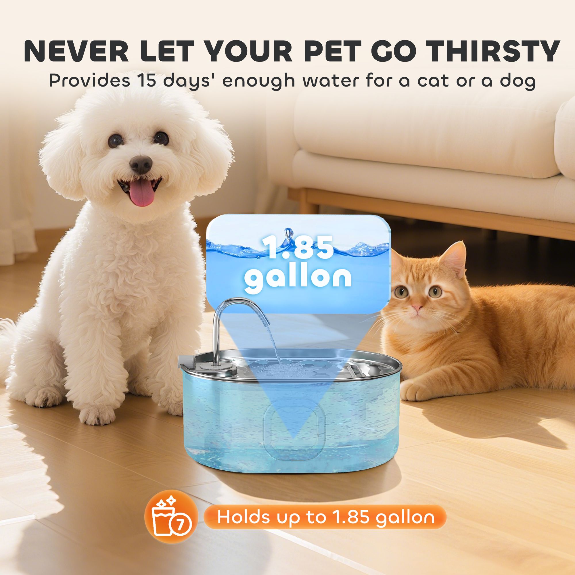 d0102x3jg0y PawHut 246 oz./7L Stainless Steel Cat Water Fountain with Filters, Ultra-Quiet Pump, for Cats, Dogs & Multi-Pet Homes - Image 6