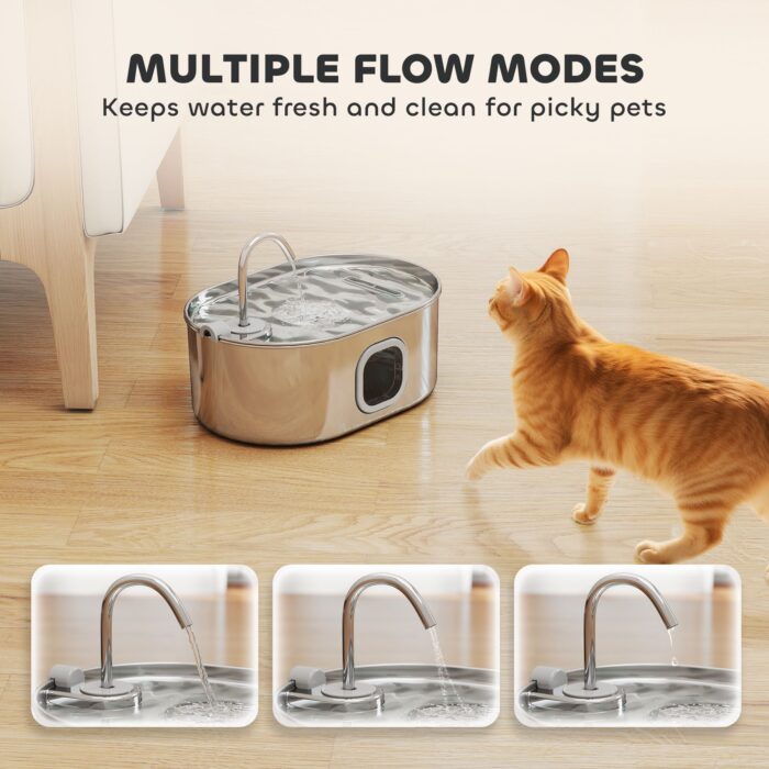 PawHut 246 oz./7L Stainless Steel Cat Water Fountain with Filters, Ultra-Quiet Pump, for Cats, Dogs & Multi-Pet Homes - Image 7