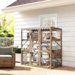 PawHut Outdoor Cat Enclosure with Window Access, 5 Platforms and 2 Resting Boxes, Waterproof Roof for Multiple Cats, Brown - Image 2