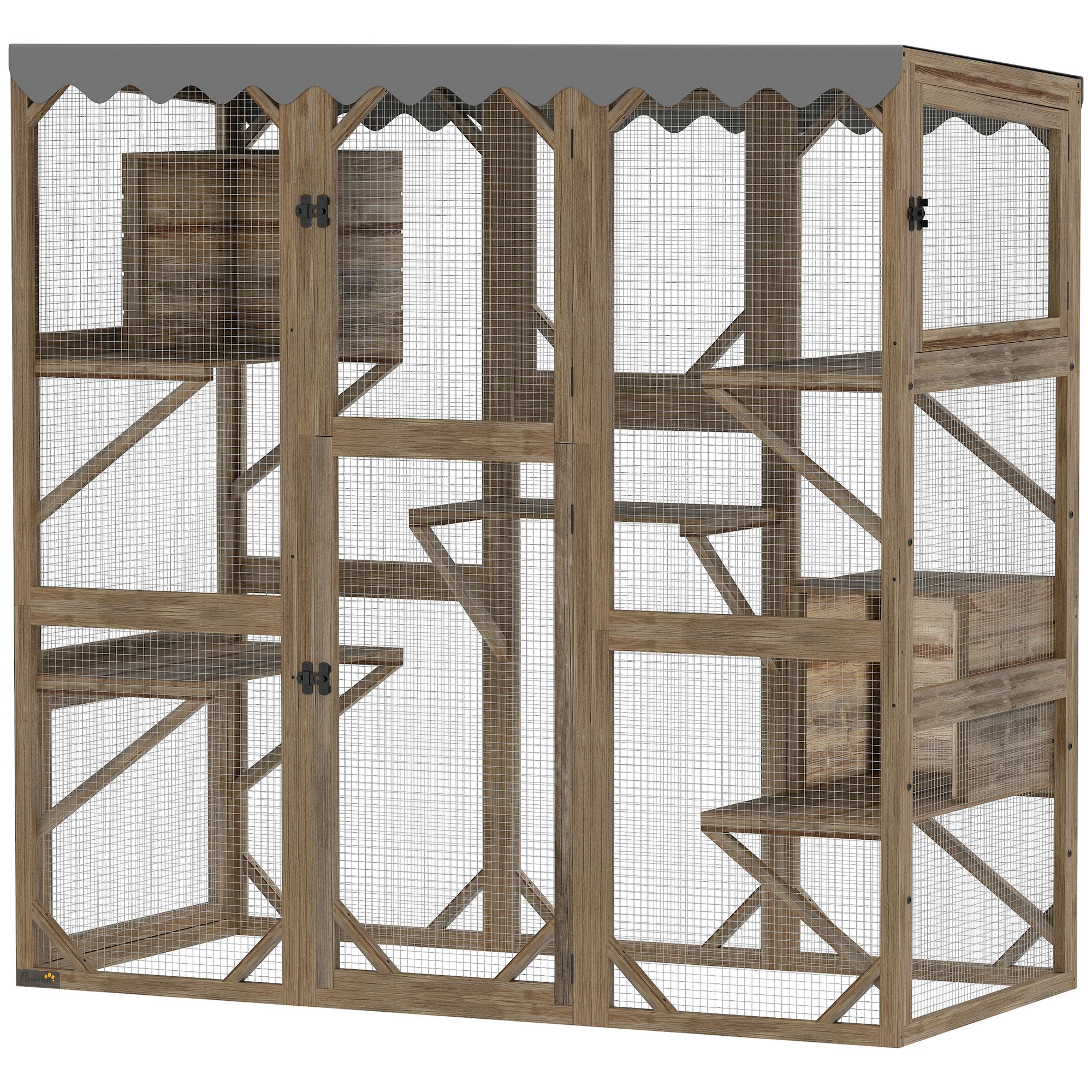 d0102x3vilu PawHut Outdoor Cat Enclosure with Window Access, 5 Platforms and 2 Resting Boxes, Waterproof Roof for Multiple Cats, Brown - Image 1