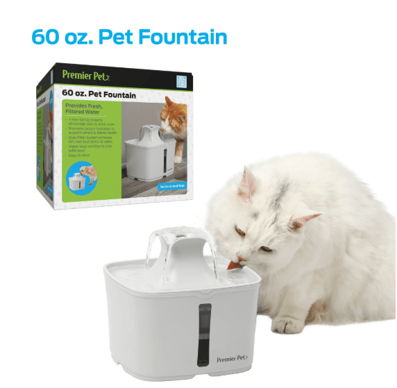 d0102xty0up Premier Pet 60 oz. Pet Fountain- Automatic water fountain for cats & small dogs, fresh, filtered water, promotes hydration, adjustable water flow, sleek, compact, easy to clean, filters included - Image 1