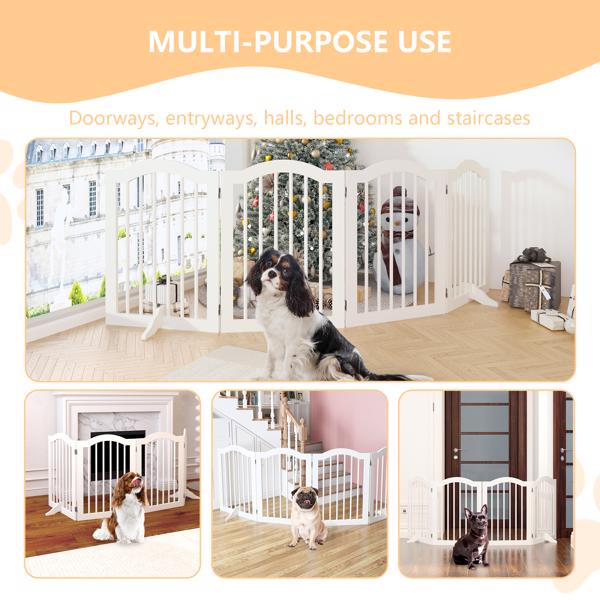 d0102xu8cjv 27.6" Height Tall Freestanding Pet Gate, 4 Panels Foldable Dog Gate, Solid Wood Folding Safety Fence Wooden Dog Gate with 2 pcs Support Feet Ideal for Stairs, Doorways, Halls, Kitchens, Heavy Duty Gat - Image 2