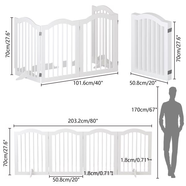 d0102xu8cjv 27.6" Height Tall Freestanding Pet Gate, 4 Panels Foldable Dog Gate, Solid Wood Folding Safety Fence Wooden Dog Gate with 2 pcs Support Feet Ideal for Stairs, Doorways, Halls, Kitchens, Heavy Duty Gat - Image 4