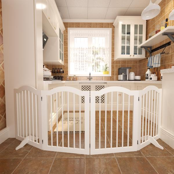 d0102xu8cjv 27.6" Height Tall Freestanding Pet Gate, 4 Panels Foldable Dog Gate, Solid Wood Folding Safety Fence Wooden Dog Gate with 2 pcs Support Feet Ideal for Stairs, Doorways, Halls, Kitchens, Heavy Duty Gat - Image 1